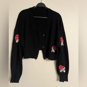 ROMWE Amanita Mushroom Cropped Knit Cardigan Shrug in Black 3XL